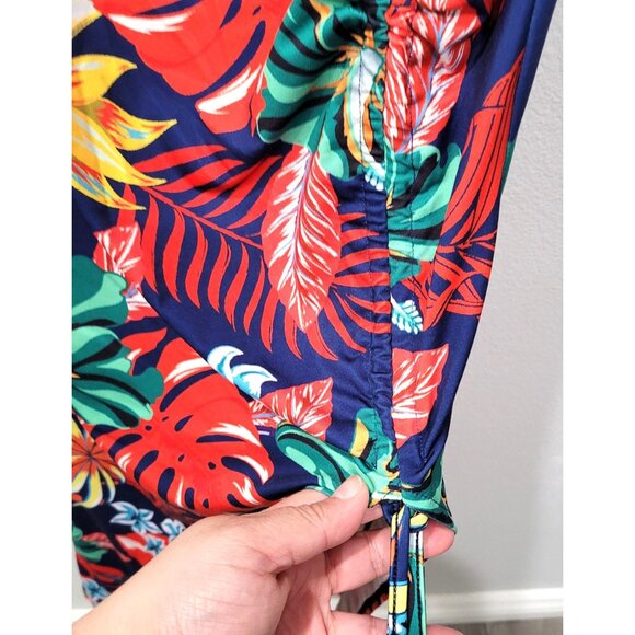 Shein Tropical Floral Maxi Halter Dress with Adjustable Tie & Side Slit Size S - Picture 4 of 12